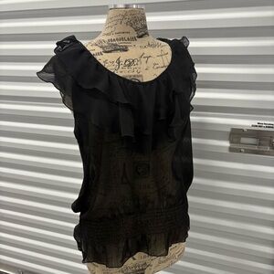 Y2K Sheer Black Ruffle Blouse